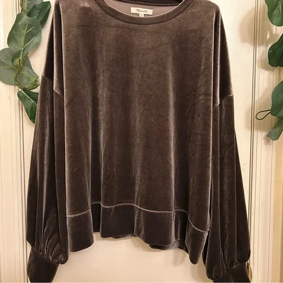 Madewell Women’s Sweater- Velvet Pullover-Long Sleeve-Brown XXL - Picture 3 of 13